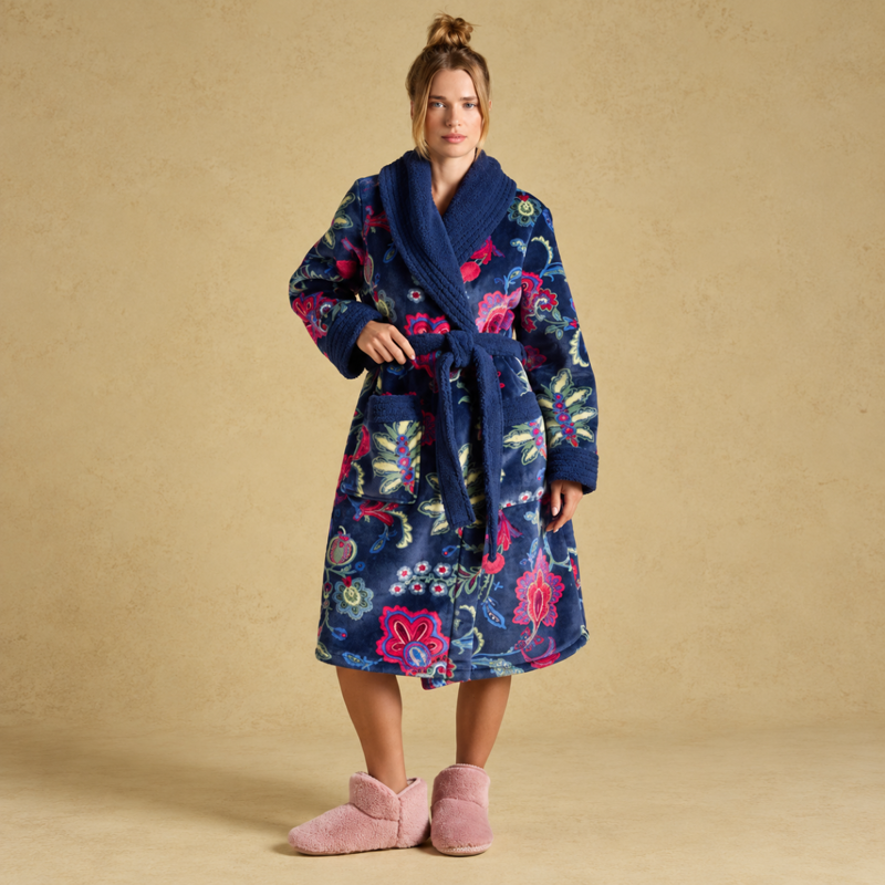 Joules Ladies Matilda Dressing Gown - Navy Floral