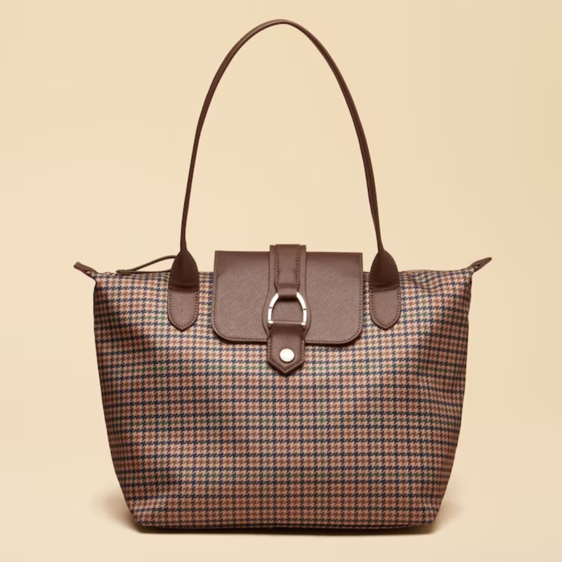 Joules Edie Zip Top Shopper Bag - Neutral Check-1