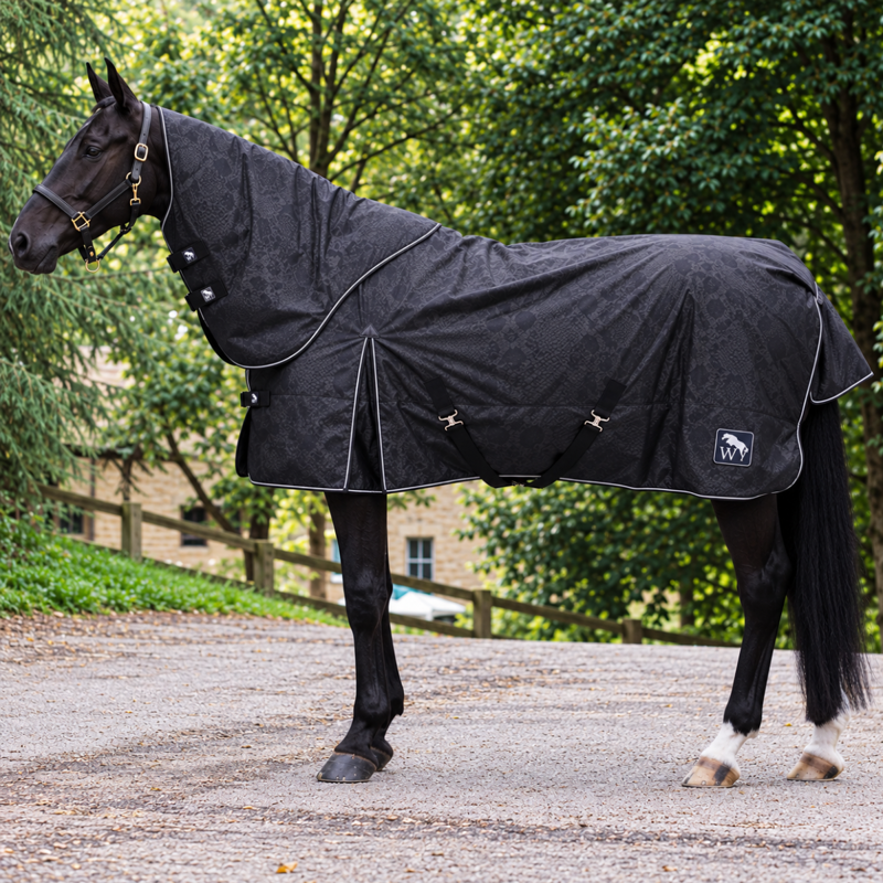 John Whitaker Kelsea 250g Combo Turnout Rug - Black Snake Print
