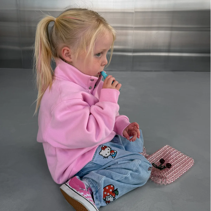Gym + Coffee Kids Snap Collar Sierra Sweatshirt - Pink Blossom-1