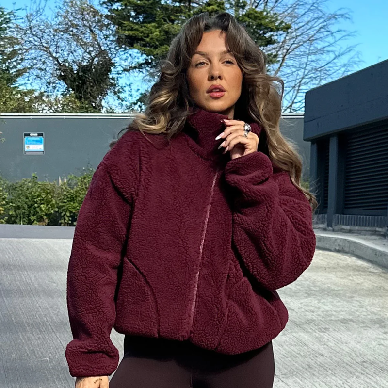Gym + Coffee Women's Industry Fleece High Collar Jacket - Cherry Crush