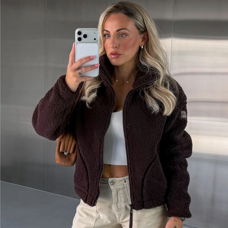 Gym + Coffee Women's Industry Fleece High Collar Jacket - Mocha Bean-2