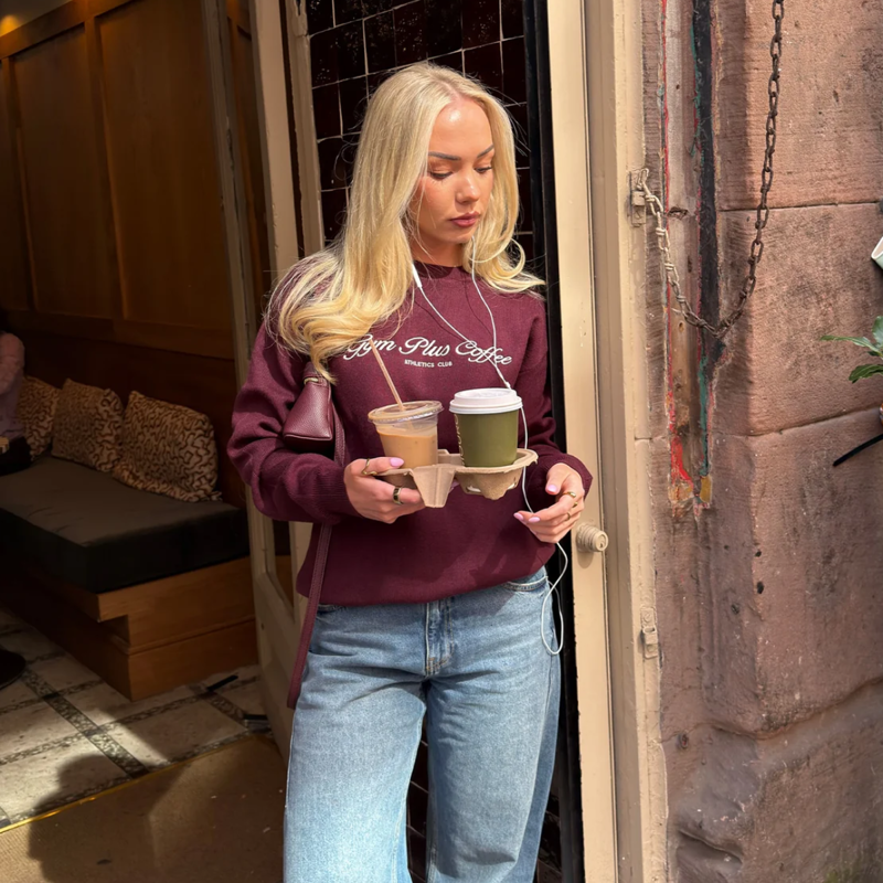 Gym + Coffee Women's Knit Crew - Fig-1
