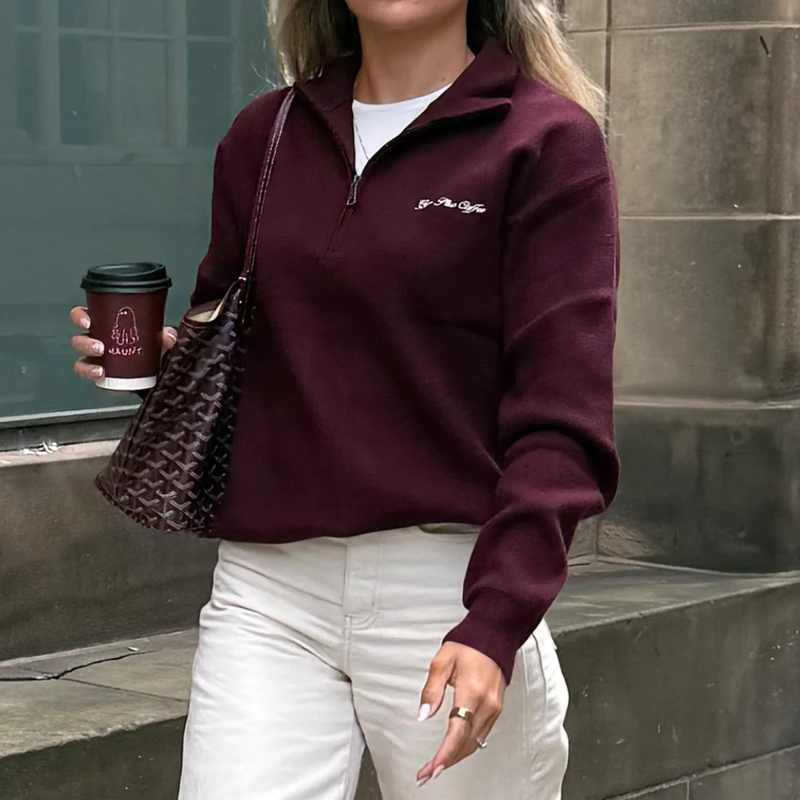 Gym + Coffee Women's Knit Half Zip - Fig-1