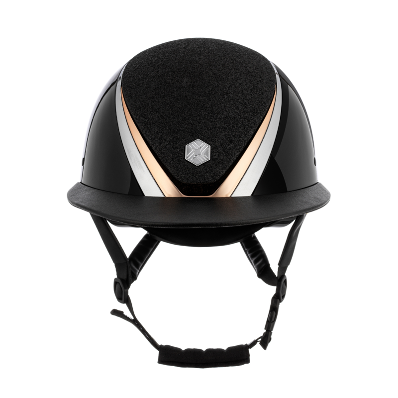 Charles Owen Hyda Wide Peak Sparkly Riding Hat with MIPS - Black Gloss/Rose Gold-1