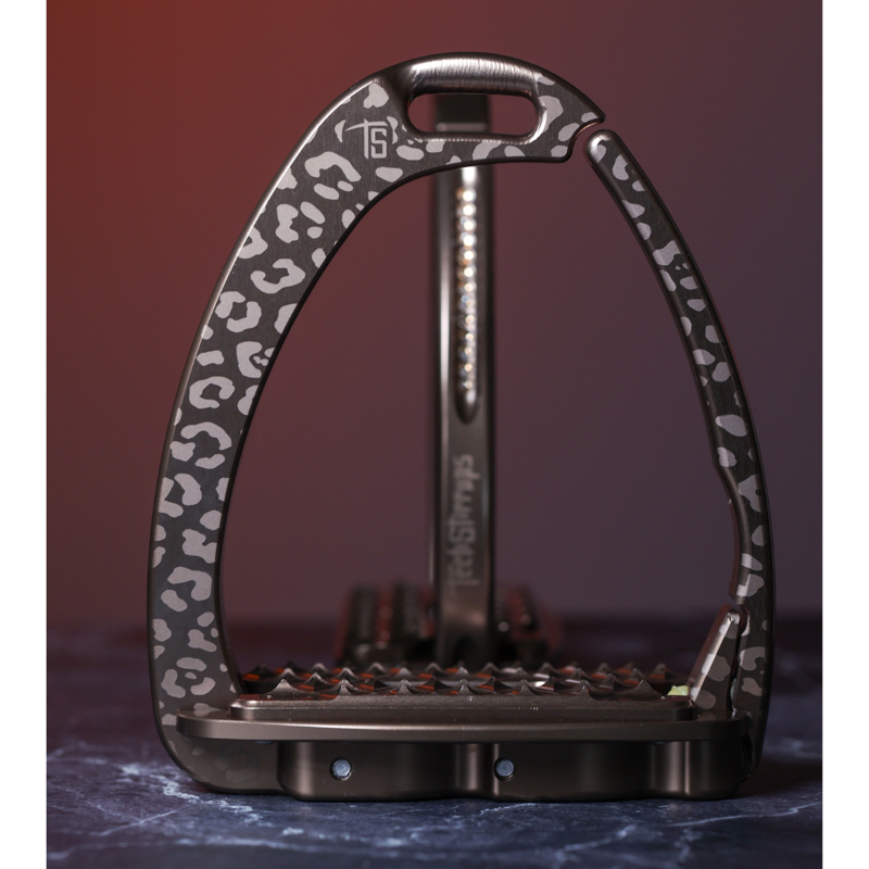 Tech Stirrups Venice Sloped Evo Swarovski Safety Stirrups Untamed Collection Leopard Stirrups - Brown/Golden-3