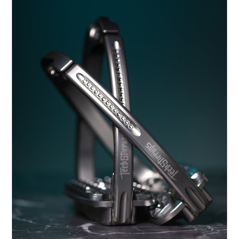 Tech Stirrups Venice Sloped Evo Swarovski Safety Stirrups Untamed Collection Leopard Stirrups - Titanium/Night-2
