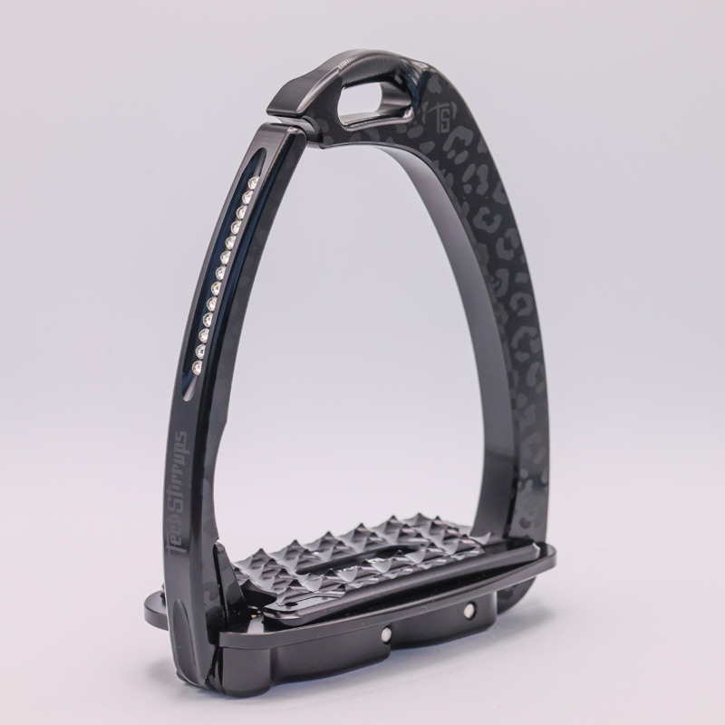 Tech Stirrups Venice Sloped Evo Swarovski Safety Stirrups Untamed Collection Leopard Stirrups - Titanium/Night-6