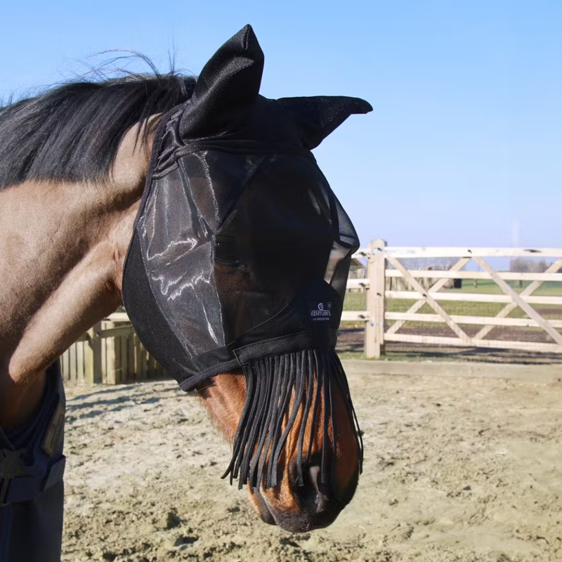 Kentucky Classic Fly Mask with Ears and Nose Tassels - Black-1