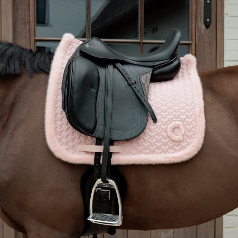 Kentucky Fake Fur Plaited Quilt Dressage Saddlepad Full - Old Rose