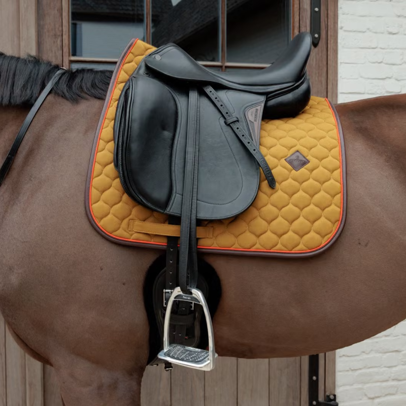Kentucky Onion Quilt Neon Leather Dressage Saddlepad Full - Khaki
