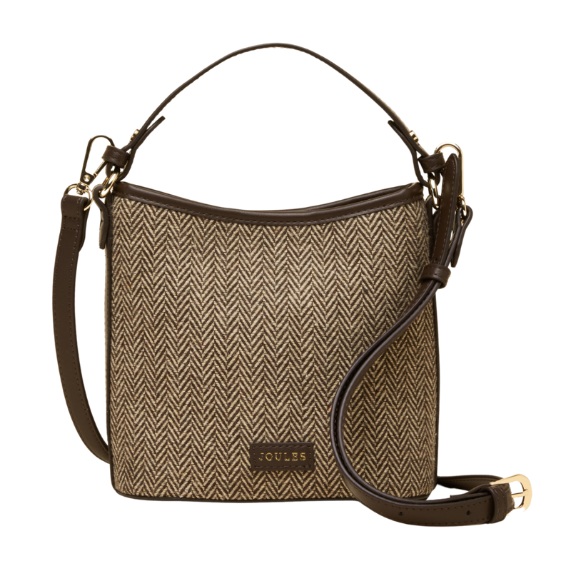 Joules Bucket Bag - Neutral Herringbone-1