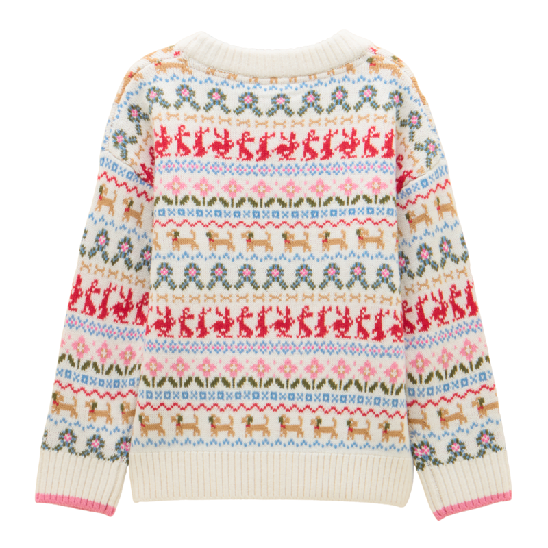 Joules Girls' Ivy Woodland Fair Isle Jumper - Natural-1