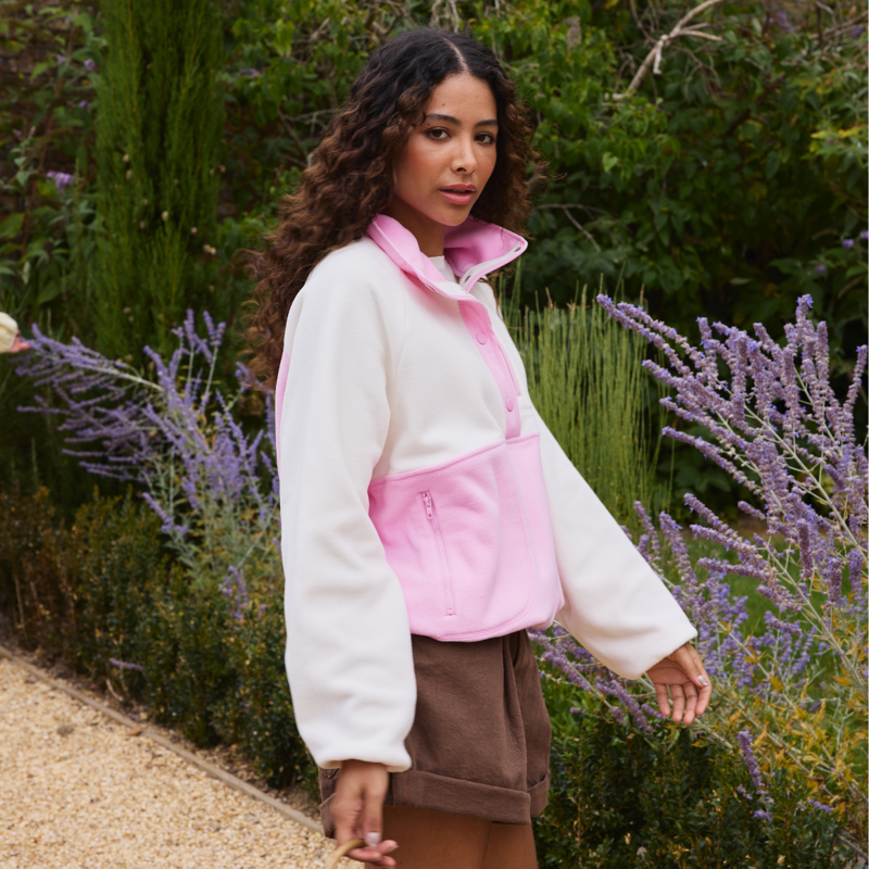 Gym + Coffee Women's Snap Polar Fleece - Pink Blossom-3