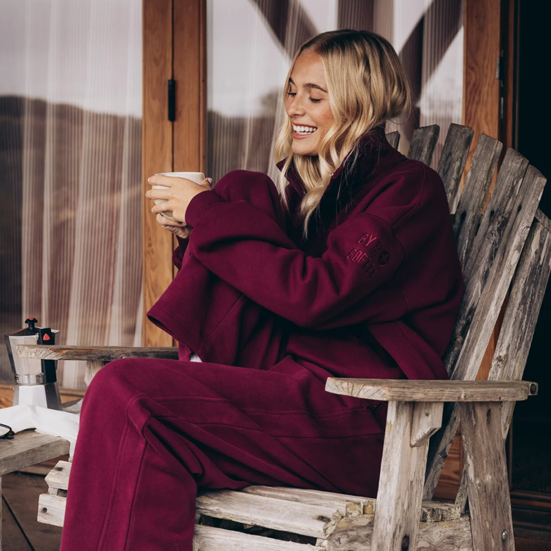 Gym + Coffee Women's Snap Collar Sierra Sweatshirt - Cherry Crush-3