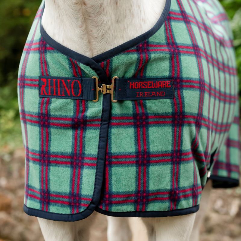 Horseware Rhino Pony Fleece Cooler - Holiday Collection - Green Check/Navy/Red-2