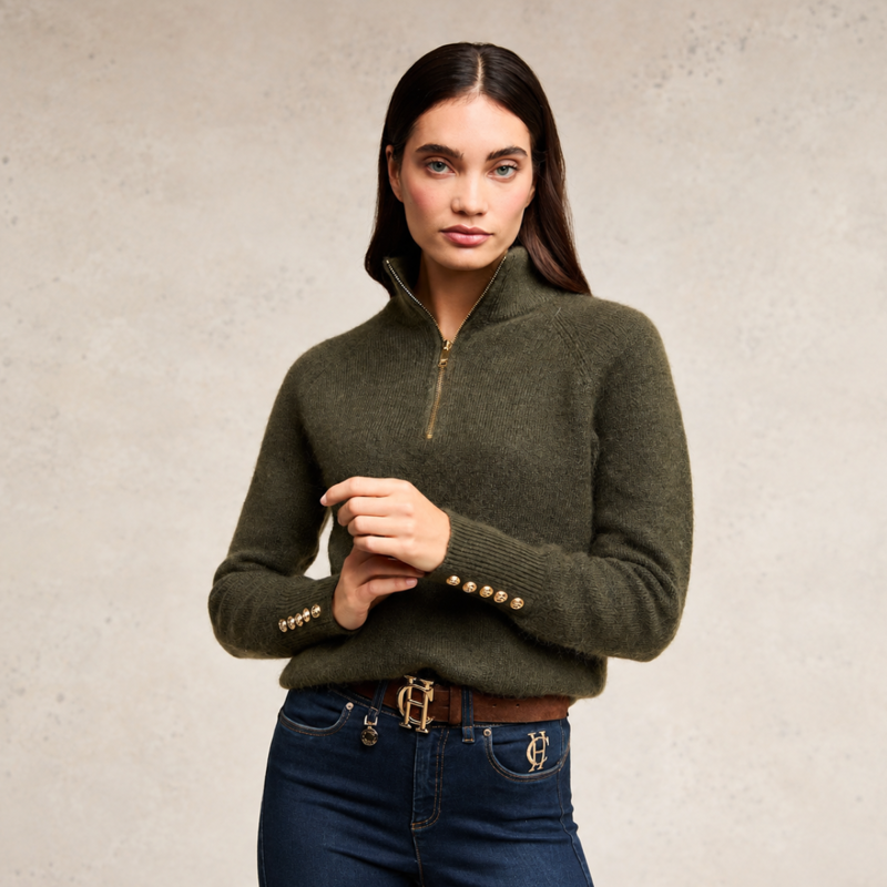 Holland Cooper Tori Quarter Zip Knit - Forest Green