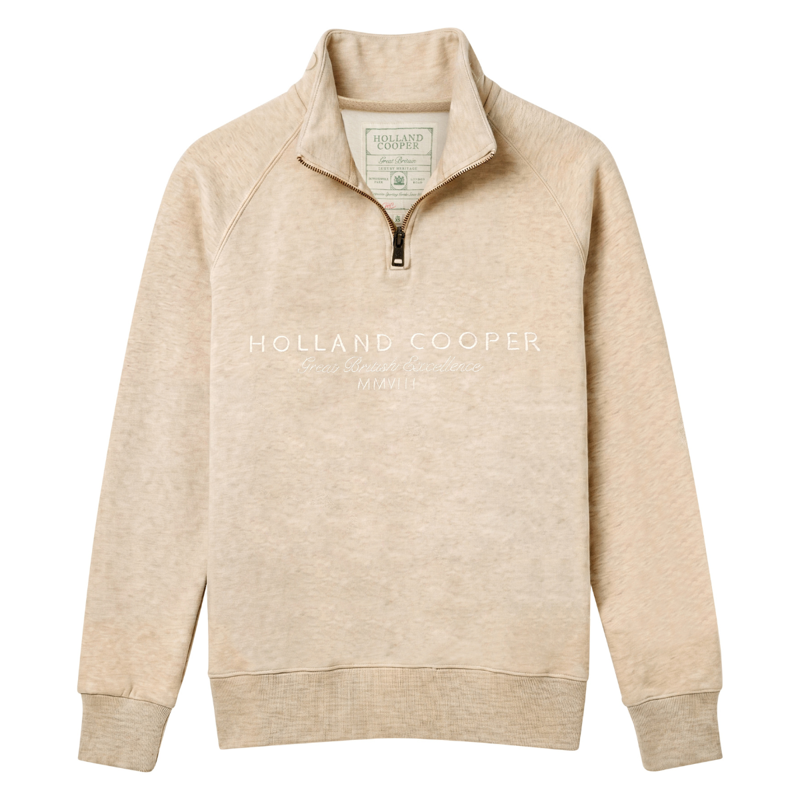 Holland Cooper Sporting Goods Zip Henley - Oatmeal Marl-6