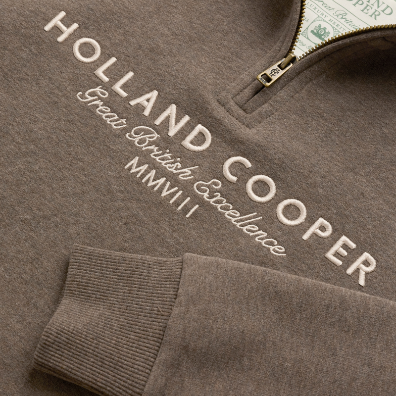 Holland Cooper Sporting Goods Zip Henley - Chocolate Marl-10