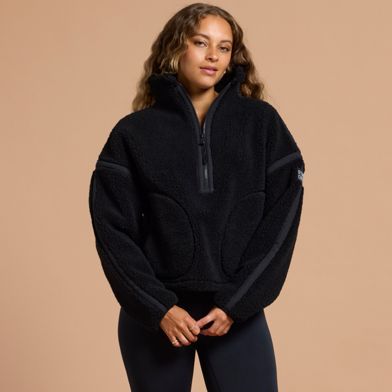 Gym + Coffee Women's Industry Fleece Half Zip - Deep Black-4