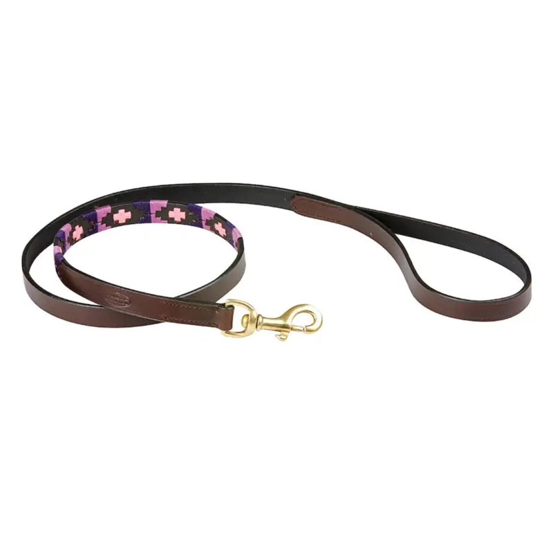 WeatherBeeta Polo Leather Dog Lead -  Cowdray Brown/Purple/Purple