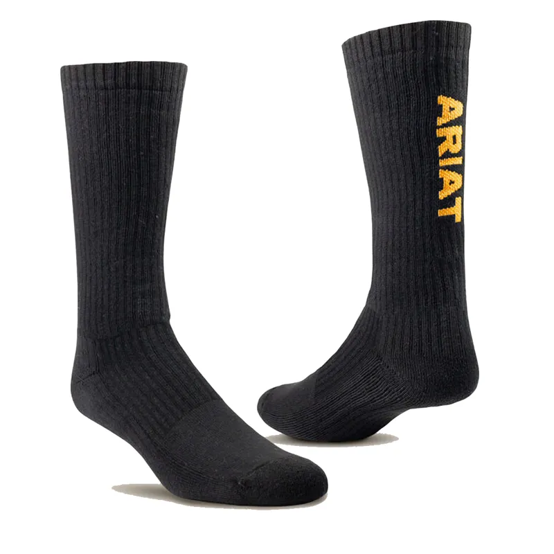 Ariat Premium Ringspun Cotton Mid Calf Work Sock 3 Pack - Black