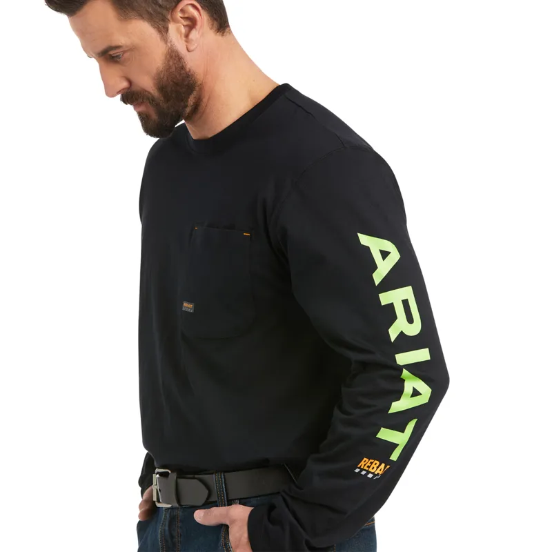 Ariat Men's Rebar Workman Logo T-Shirt - Black/Lime-1