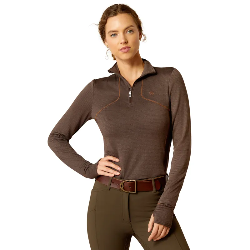 Ariat Women's Gridwork 1/4 Zip Baselayer - Mole Heather