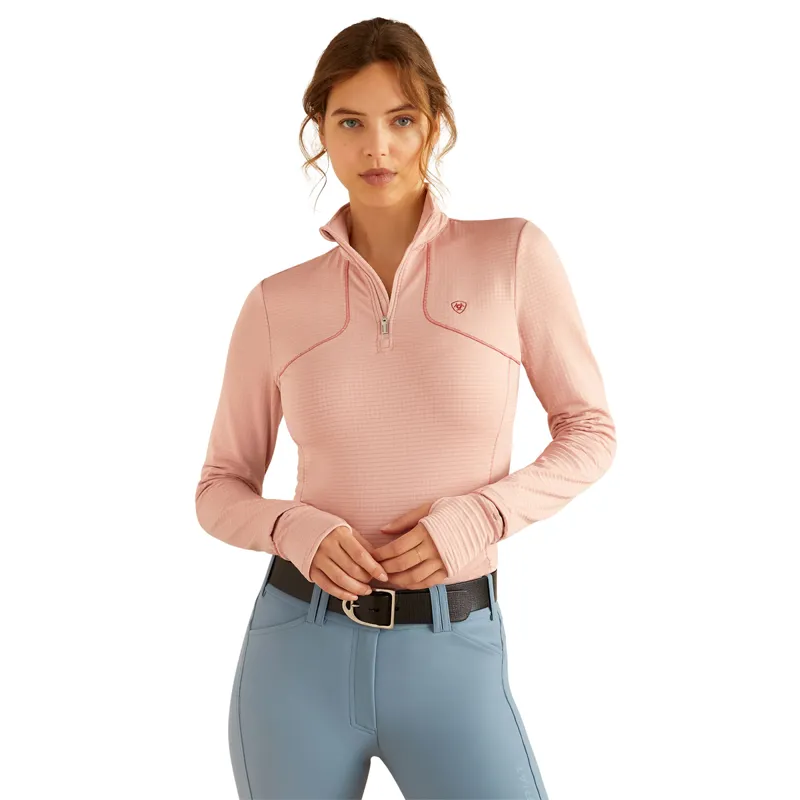 Ariat Women's Gridwork 1/4 Zip Baselayer - Misty Rose Heather