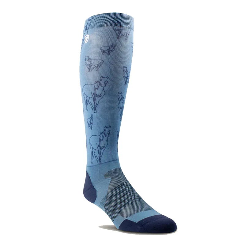 Ariat Women's AriatTEK Slim Printed Socks - Navy Horse Print