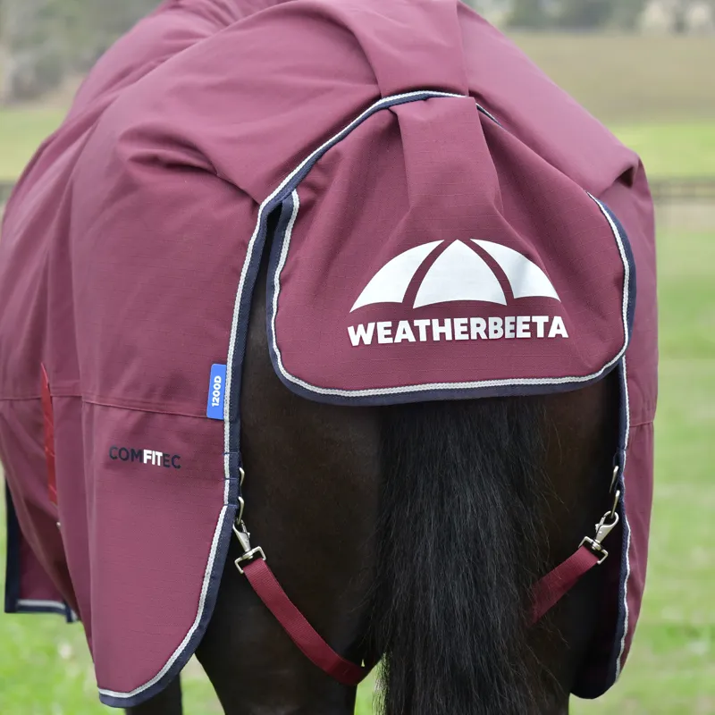 WeatherBeeta ComfiTec Essential Standard 360g Turnout Rug - Burgundy/Navy-5