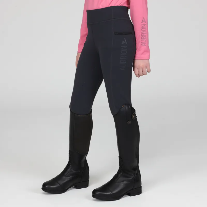 Aubrion Young Rider React Winter Tights - Charcoal-5