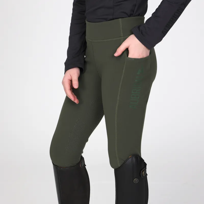 Aubrion Young Rider React Winter Tights - Khaki-5