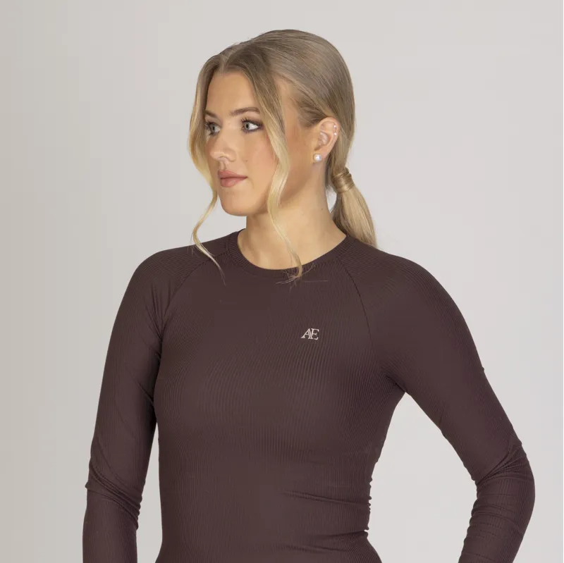 Aubrion Equestrian Ribbed Long Sleeve Top - Espresso-6