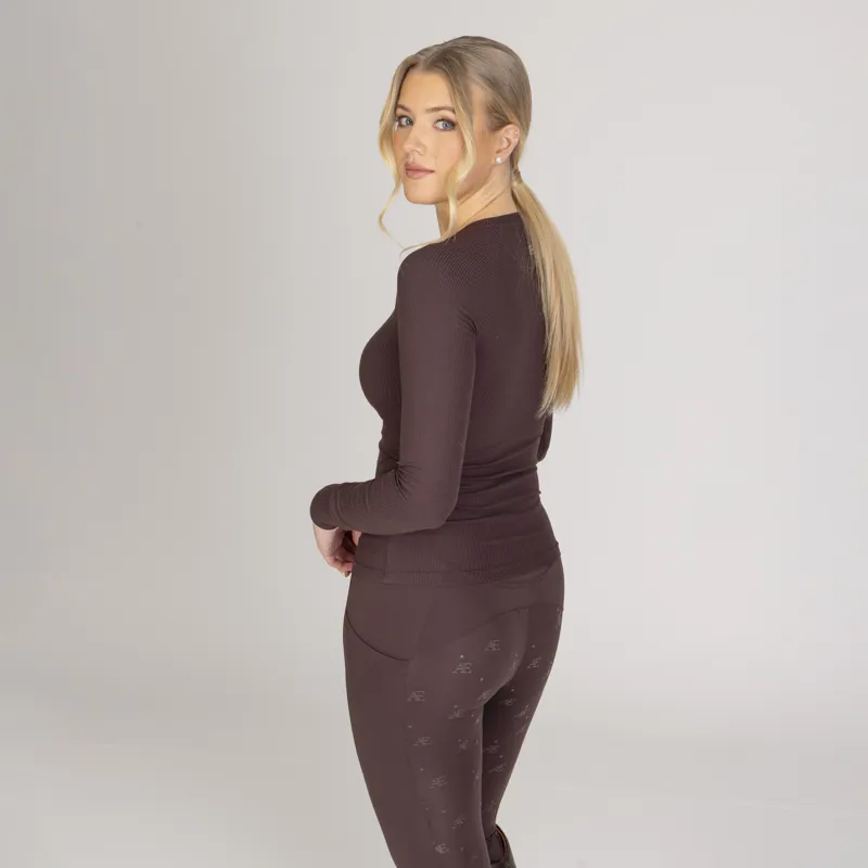 Aubrion Equestrian Ribbed Long Sleeve Top - Espresso-2