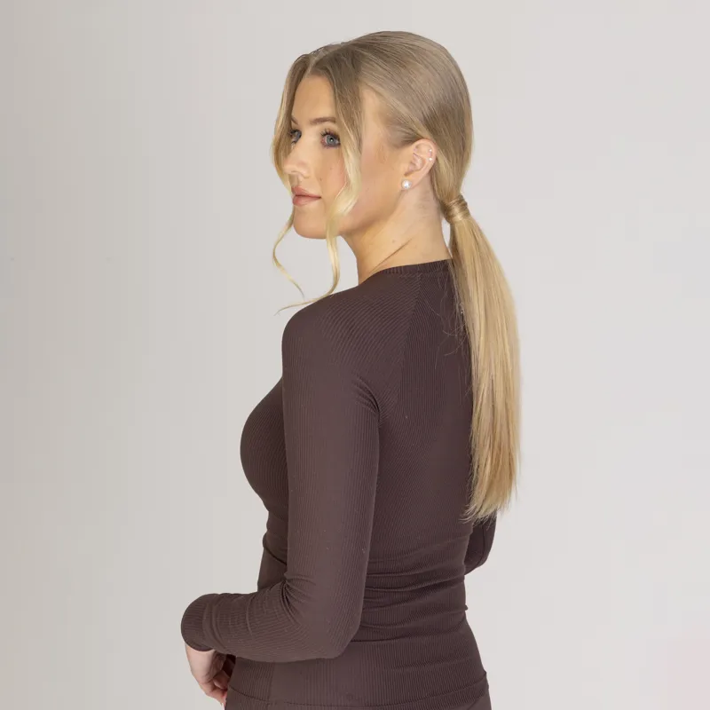 Aubrion Equestrian Ribbed Long Sleeve Top - Espresso-3