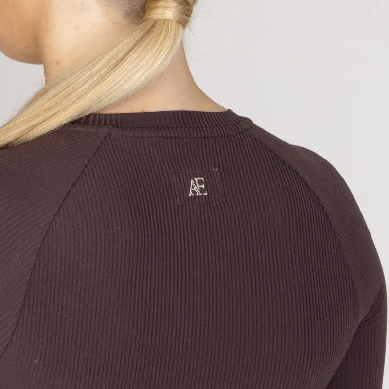 Aubrion Equestrian Ribbed Long Sleeve Top - Espresso-5