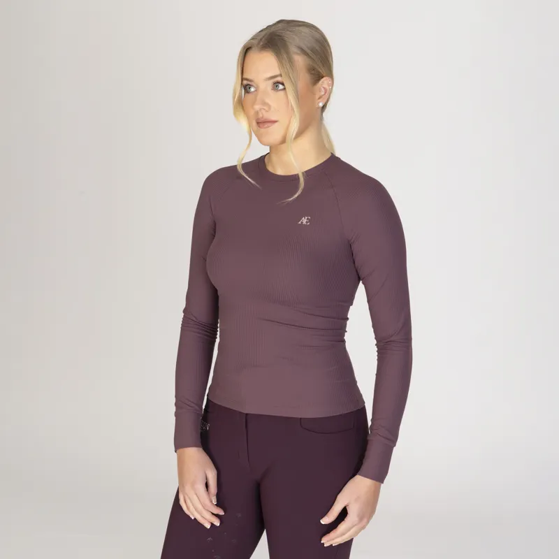 Aubrion Equestrian Ribbed Long Sleeve Top - Thistle-2