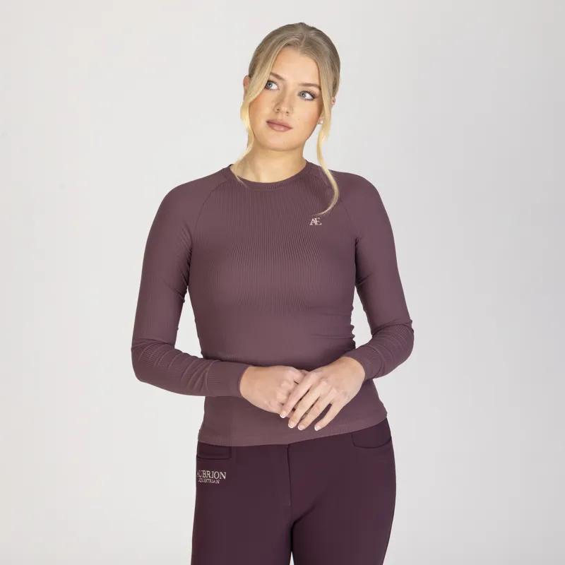 Aubrion Equestrian Ribbed Long Sleeve Top - Thistle-3