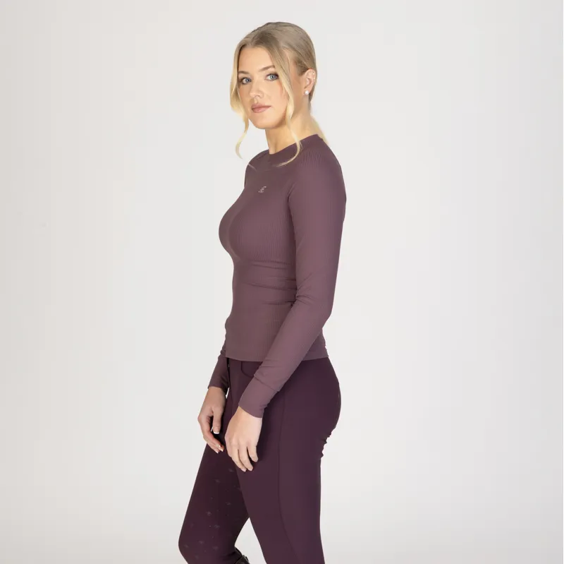 Aubrion Equestrian Ribbed Long Sleeve Top - Thistle-4