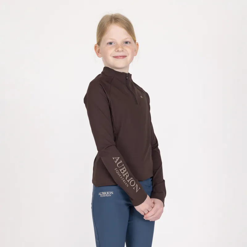 Aubrion Equestrian Young Rider Winter Long Sleeve Base Layer - Espresso-2