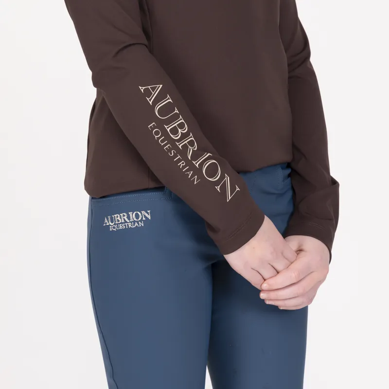 Aubrion Equestrian Young Rider Winter Long Sleeve Base Layer - Espresso-4