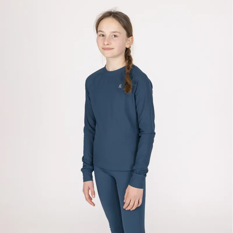 Aubrion Equestrian Young Rider Ribbed Long Sleeve Top - Estate Blue-1