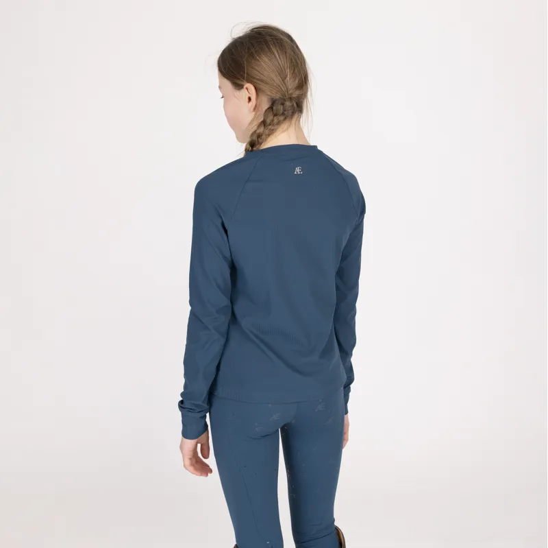 Aubrion Equestrian Young Rider Ribbed Long Sleeve Top - Estate Blue-4