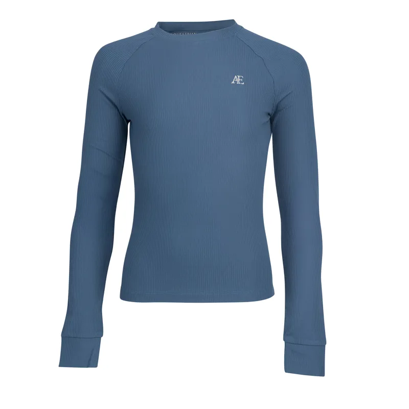 Aubrion Equestrian Young Rider Ribbed Long Sleeve Top - Estate Blue-6