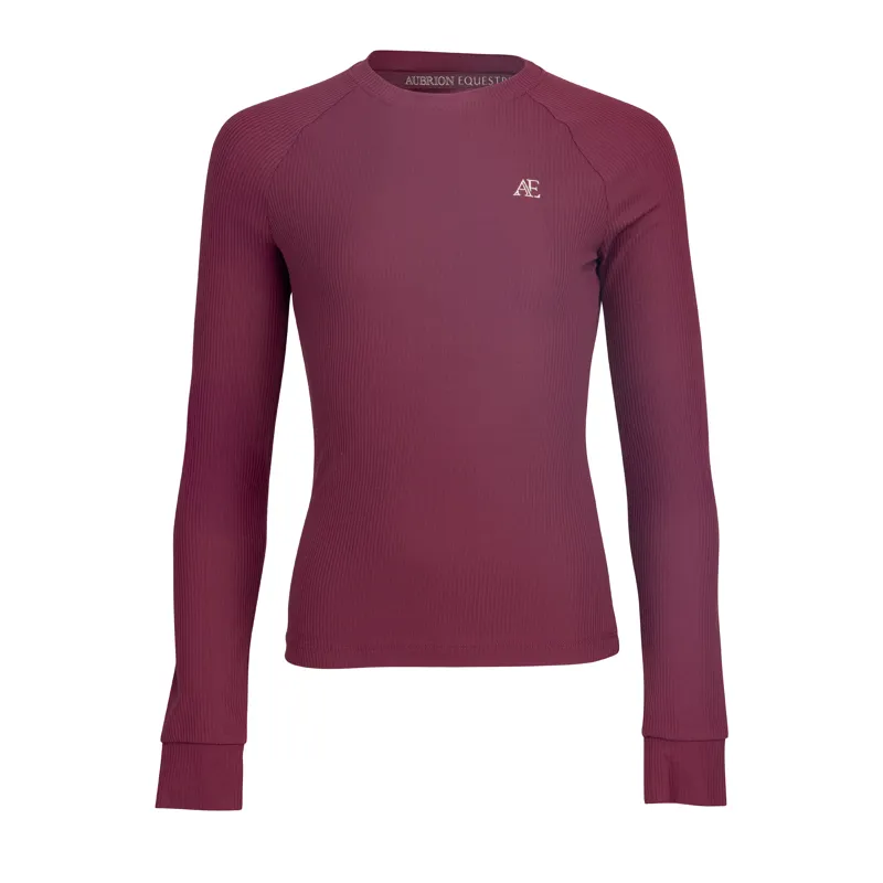 Aubrion Equestrian Young Rider Ribbed Long Sleeve Top - Port-1