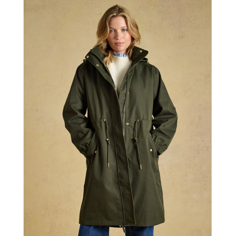 Joules Ladies Stormwell Hooded Waterproof Raincoat - Green-1