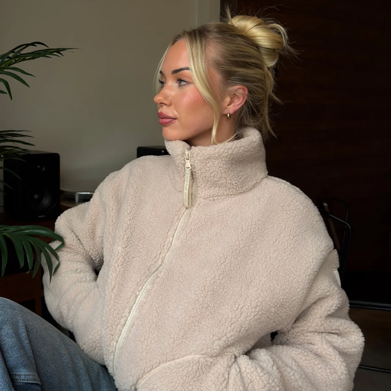 Gym + Coffee Women's Industry Fleece High Collar Jacket - Natural-2