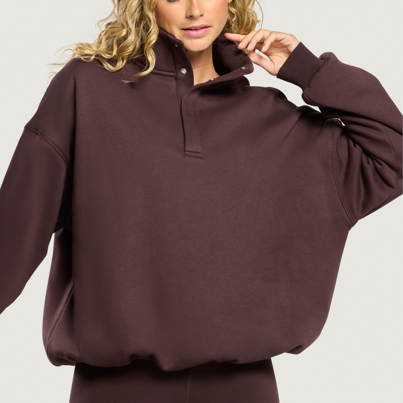 Gym + Coffee Women's Snap Collar Sierra Sweatshirt - Mocha Bean-5