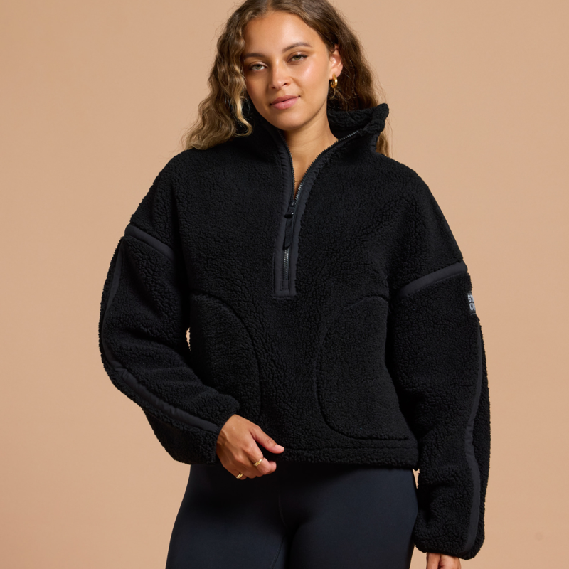 Gym + Coffee Women's Industry Fleece Half Zip - Deep Black-8